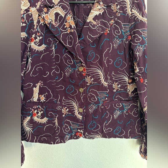 Johnny Was Womens Jacket Blazer Purple‎ Floral Dragon Embroidered size Large - Picture 5 of 12